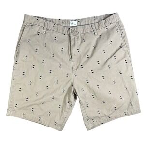 Copper Denim Mens Khaki Triangle Print Chino Shorts Tan Navy Size 38